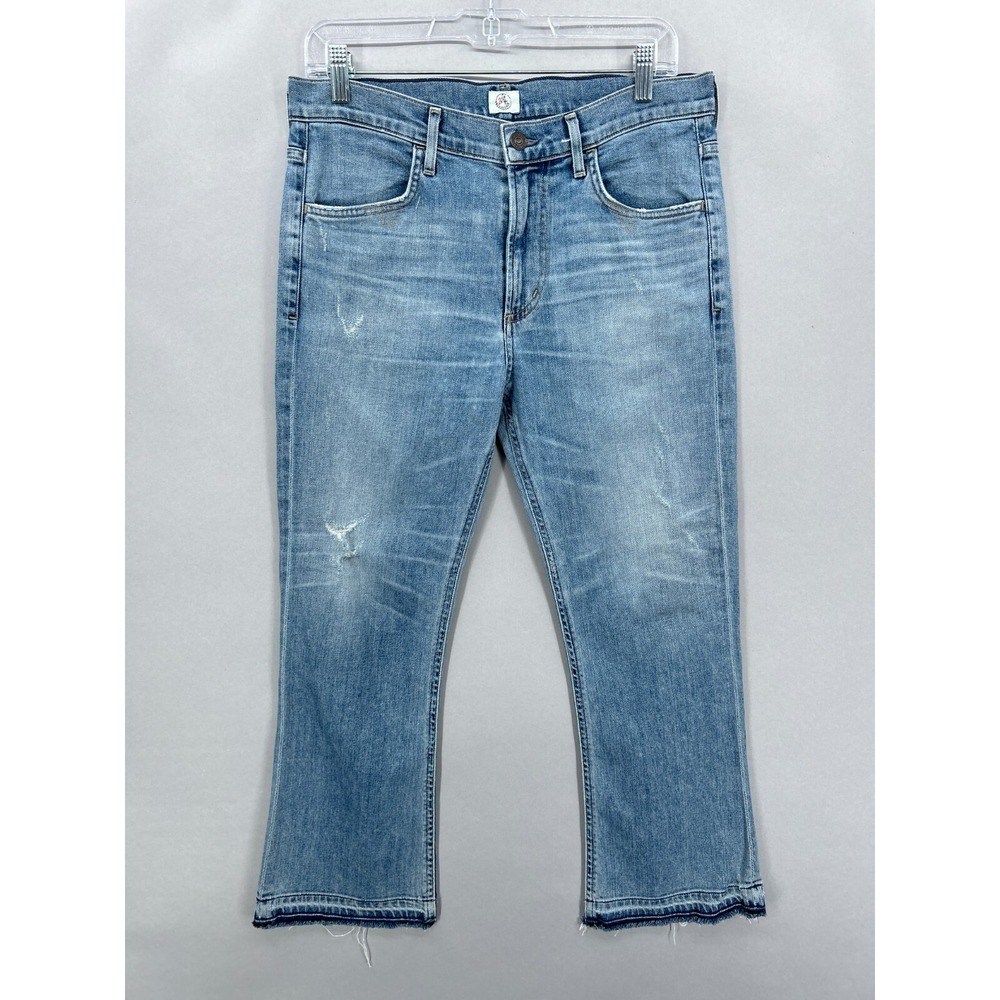 Citizens of Humanity Jeans Womens 29 Drew Crop Flare Blue Denim Rip it Up Frayed